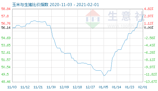 2月1日玉米与生猪比价指数图