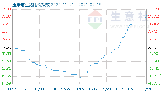 2月19日玉米与生猪比价指数图