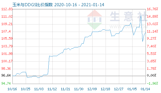 1月14日玉米与DDGS比价指数图