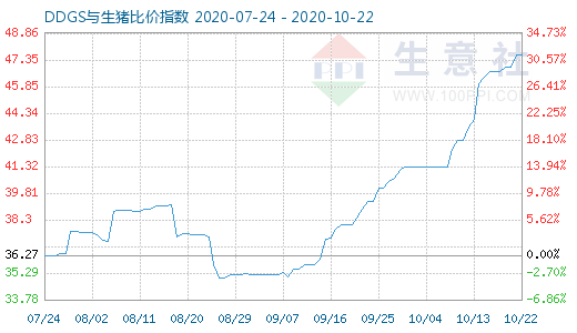10月22日DDGS与生猪比价指数图
