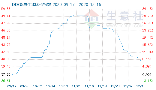 12月16日DDGS与生猪比价指数图
